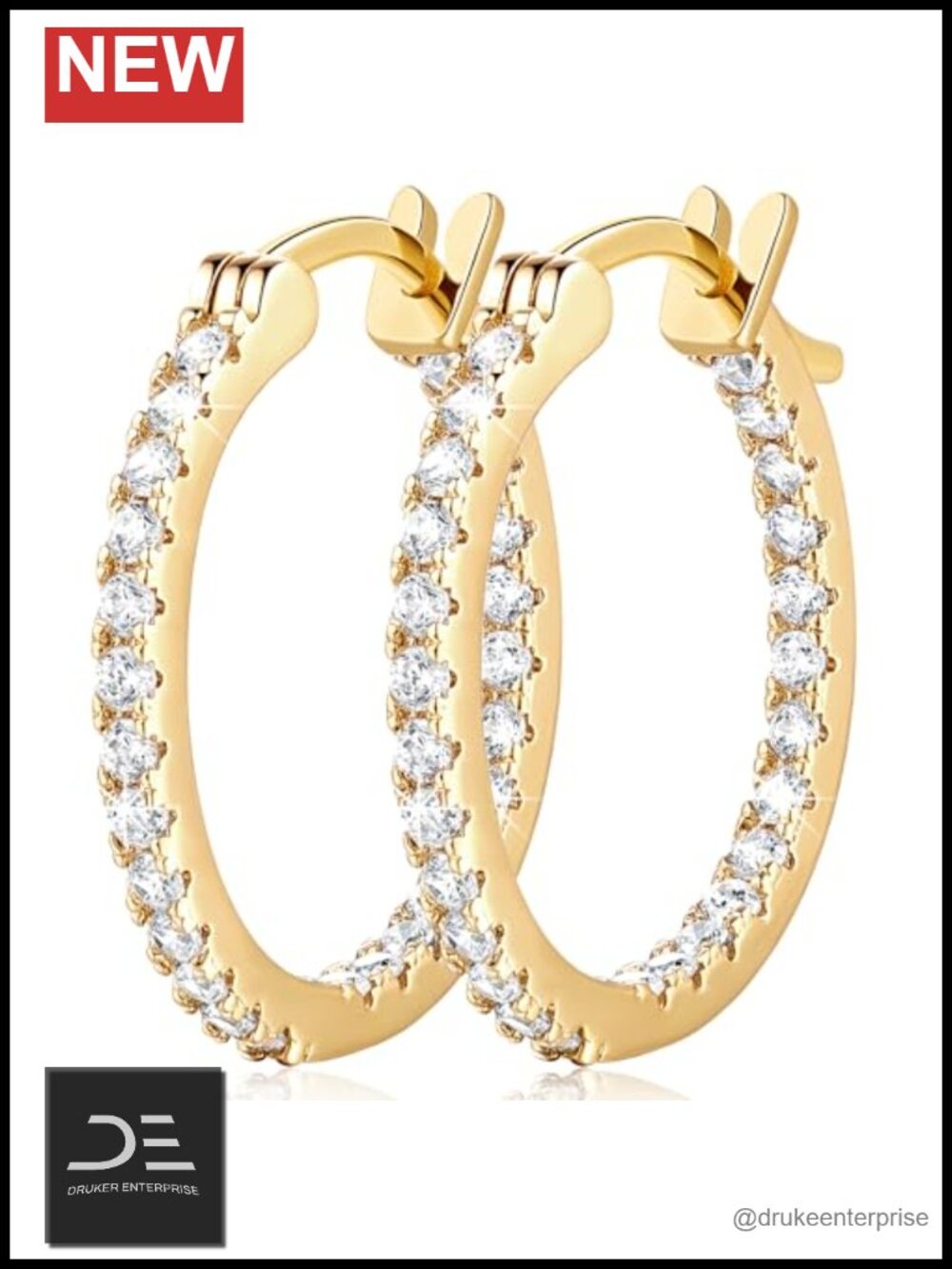 14K Gold Plated Cubic Zirconia Hoop Earrings Hypoallergenic Women's Jewelry